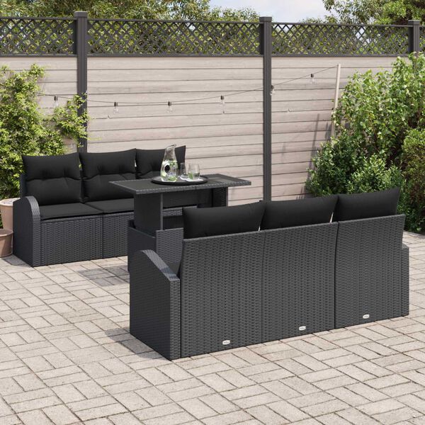 vidaXL Gartensofa-set mit Kissen mit Kissen 7 pcs Schwarz Poly Rattan