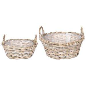 vidaXL Blumentopfkorb GENDT 2 stk. Nat&uuml;rliches Grau Kubu Rattan