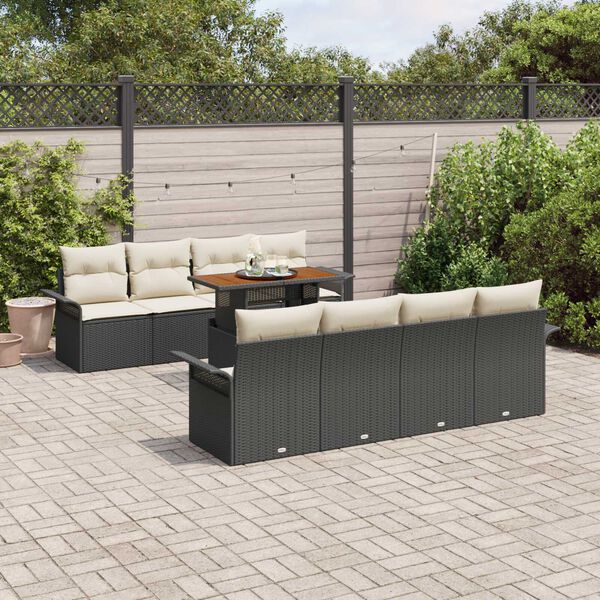 vidaXL Garten-Sofa-Set mit Kissen 7 pcs Schwarz und Creme