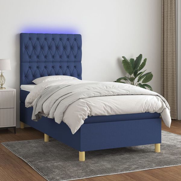 vidaXL Boxspringbett mit Matratze & LED Blau 80x200 cm Stoff