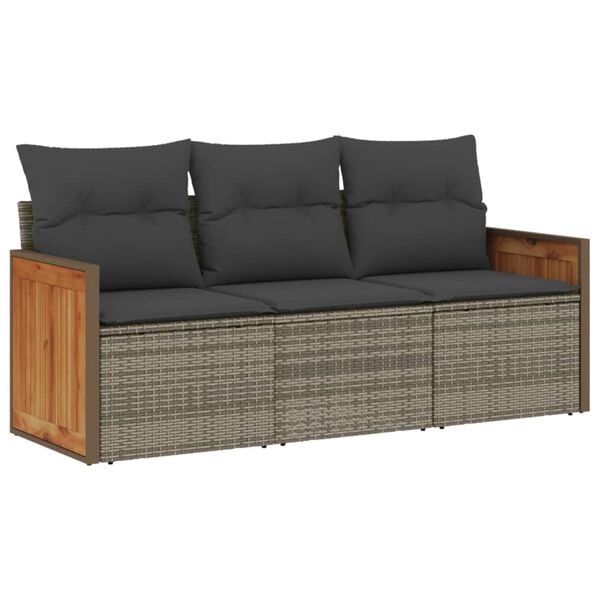 vidaXL 3-tlg. Garten-Sofagarnitur mit Kissen Grau Poly Rattan