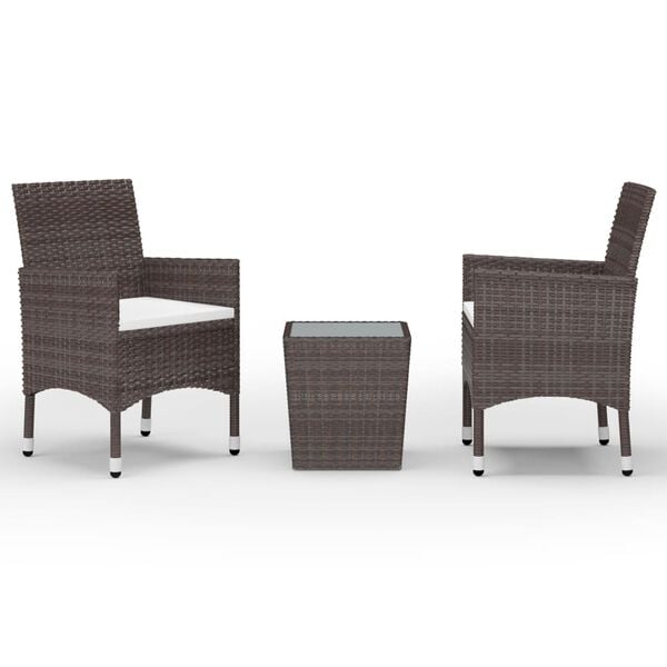 vidaXL 3-tlg. Bistro-Set Poly-Rattan und Hartglas Braun