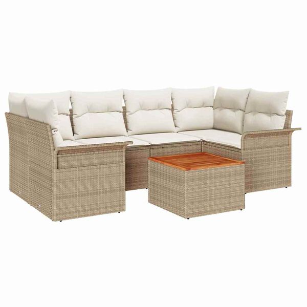 vidaXL Gartensofa-set mit Speicher 7 pcs Beige und Creme Poly-Rattan