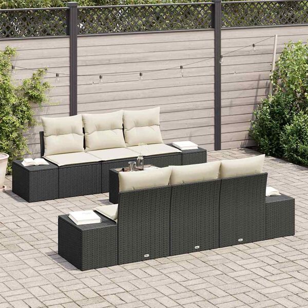 vidaXL Garten-Sofa-Set mit Kissen 7 pcs Schwarz Poly-Rattan