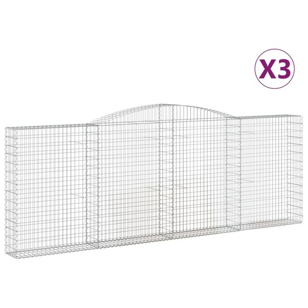 vidaXL Gabionen mit Hochbogen 3 Stk. 400x30x140/160cm Verzinktes Eisen