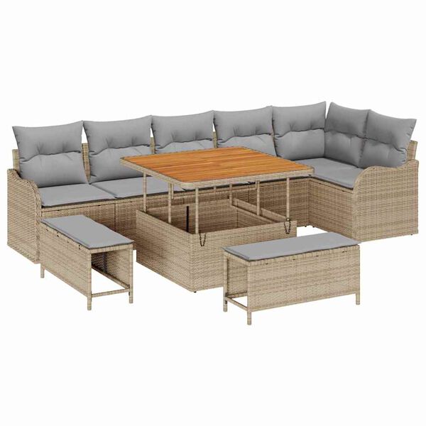 vidaXL Garten-Sofa-Set mit Kissen mit Kissen 9 pcs Beige und Hellgrau