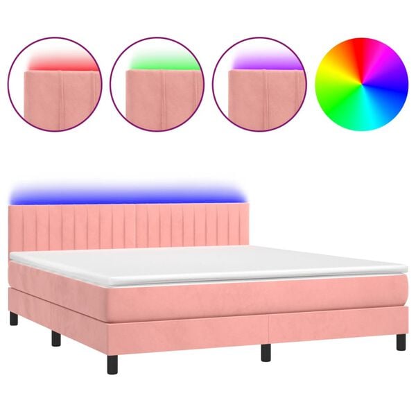 vidaXL Boxspringbett mit Matratze & LED Rosa 180x200 cm Samt
