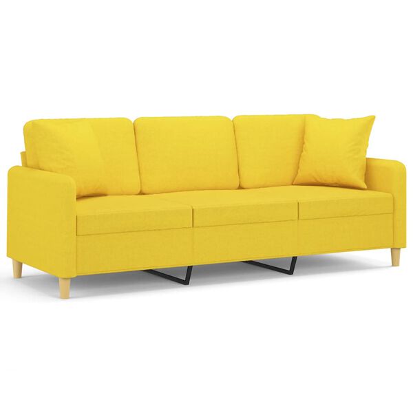 vidaXL 3-Sitzer-Sofa mit Zierkissen Hellgelb 180 cm Stoff