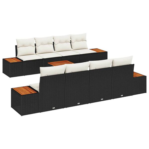 vidaXL Garten-Sofa-Set mit Kissen 9 pcs Schwarz Poly Rattan