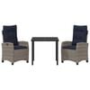vidaXL Garten Essgruppe mit Kissen 3 pcs Grau Poly-Rattan