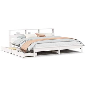vidaXL Massivholzbett mit Regal ohne Matratze Wei&szlig; 200x200 cm Kiefer
