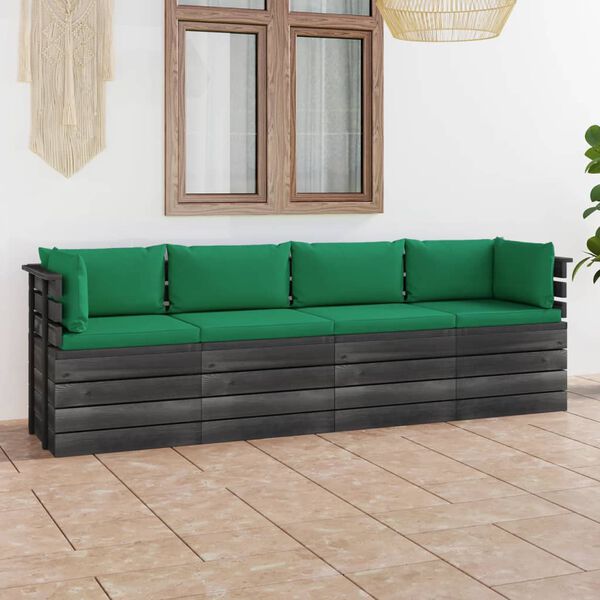 vidaXL Garten-Palettensofa 4-Sitzer mit Kissen Kiefer Massivholz
