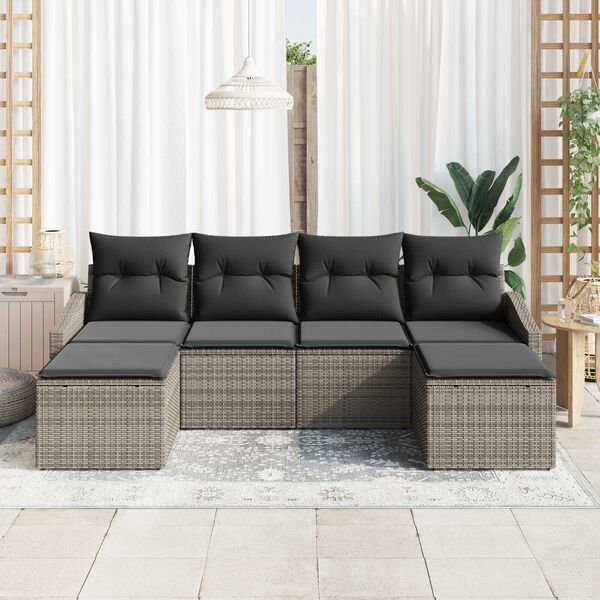 vidaXL Sofa Set mit Kissen 6 pcs Grau Poly Rattan