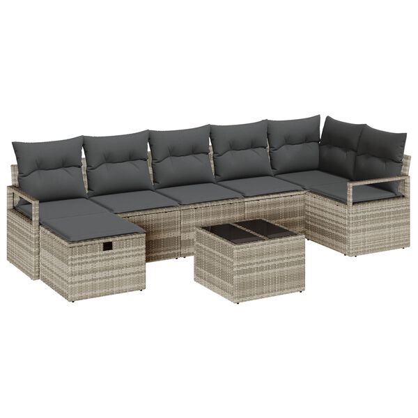 vidaXL Sofa Set mit Kissen mit Speicher 8 pcs Hellgrau Poly-Rattan