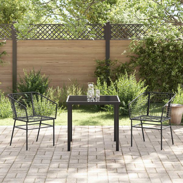 vidaXL Garten Essgruppe 3 pcs Schwarz Poly-Rattan