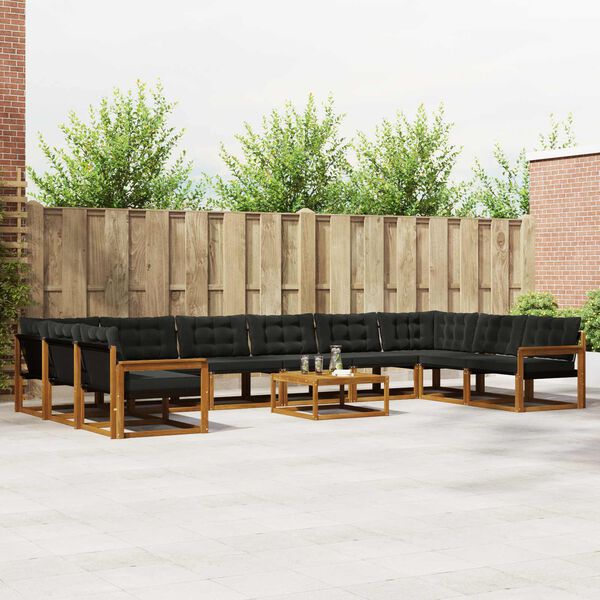 vidaXL Outdoor-Sofagarnitur mit Kissen 11 pcs Nat&uuml;rlich und Schwarz