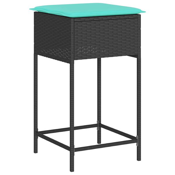 vidaXL Garten-Barhocker mit Kissen 2 Stk. Schwarz Poly Rattan