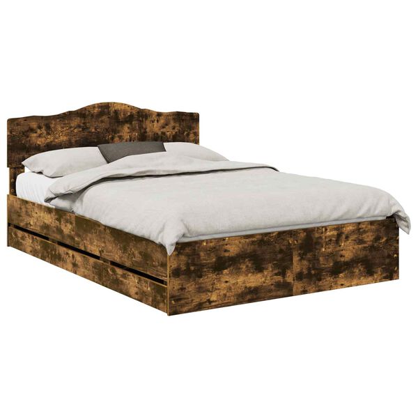 vidaXL Bettrahmen Ger&auml;ucherte Eiche 140 x 200 cm Ingenieurs Holz