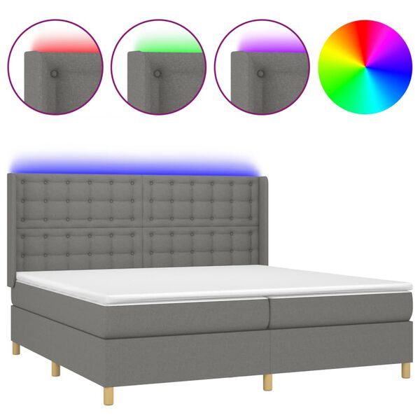 vidaXL Boxspringbett mit Matratze & LED Dunkelgrau 200x200 cm Stoff