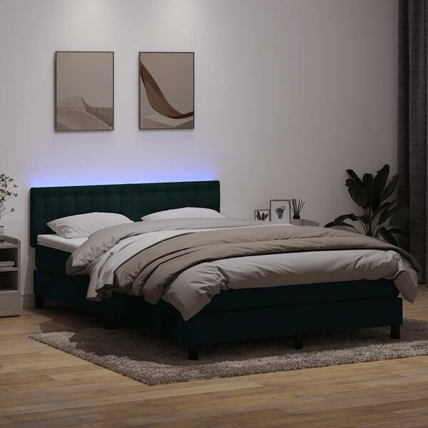 vidaXL Boxspringbett mit Matratze & LED Dunkelgr&uuml;n 160x220 cm Samt