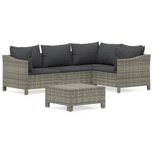 vidaXL 5-tlg. Garten-Lounge-Set mit Kissen Grau Poly Rattan