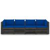 vidaXL 4-Sitzer Outdoor-Sofa mit Kissen Grau Impr&auml;gniertes Holz