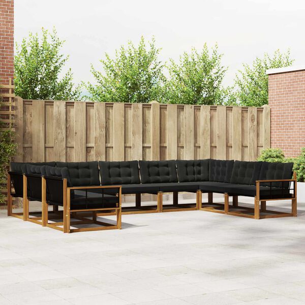 vidaXL Outdoor-Sofagarnitur mit Kissen 9 pcs Nat&uuml;rlich und Schwarz