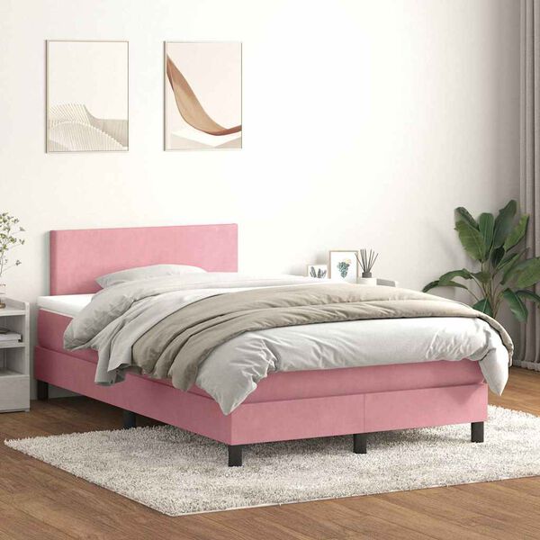 vidaXL Boxspringbett mit Matratze & LED Rosa 120x220 cm Samt