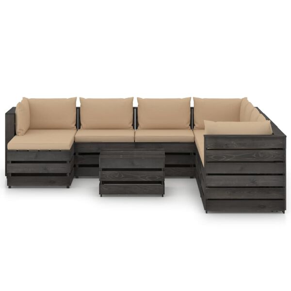 vidaXL 9-tlg. Garten-Lounge-Set mit Kissen Grau Impr&auml;gniertes Holz