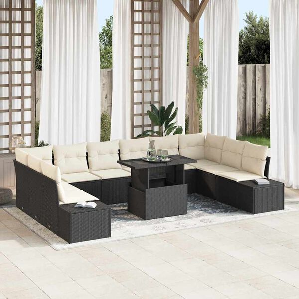 vidaXL Garten-Sofa-Set mit Speicher 11 pcs Schwarz Poly Rattan
