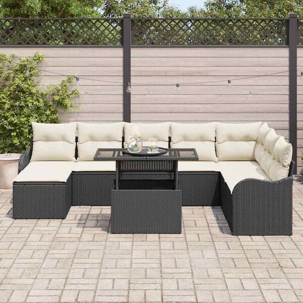vidaXL Garten-Sofa-Set mit Kissen 9 pcs Schwarz Poly Rattan