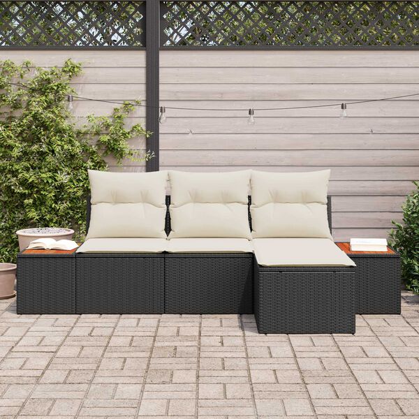 vidaXL Gartensofa-set mit Kissen 4 pcs Schwarz und Creme Poly Rattan