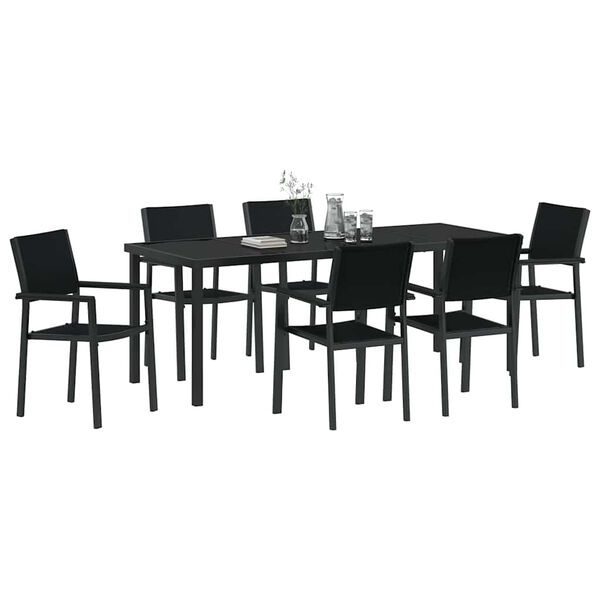 vidaXL Garten Essgruppe 7 pcs Schwarz Pulverbeschichteter Stahl