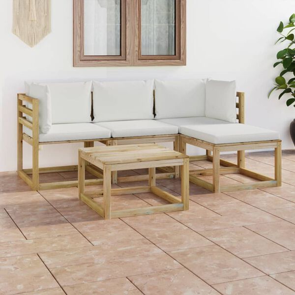 vidaXL 5-tlg. Garten-Lounge-Set mit Creme Kissen
