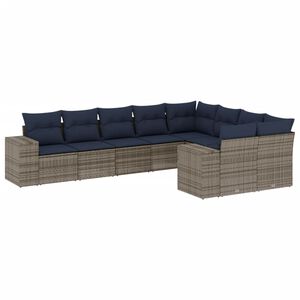 vidaXL 9-teiliges Gartensofa-Set mit Kissen, grau, Polyrattan