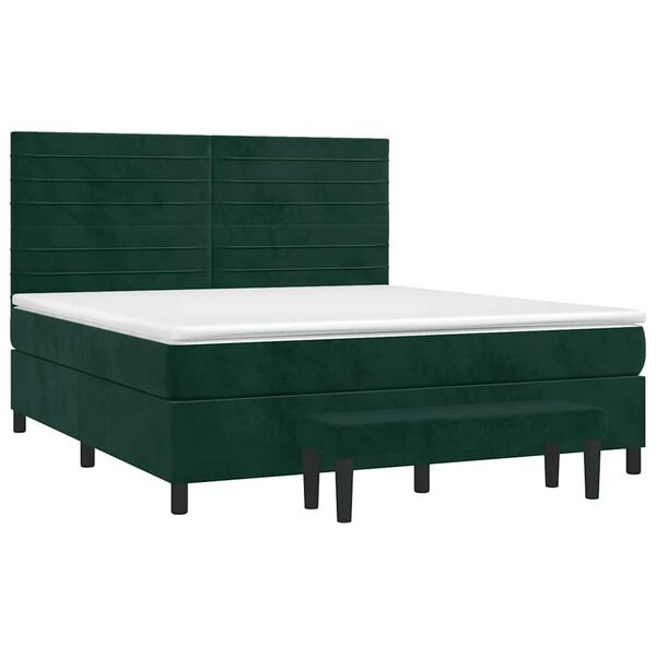 vidaXL Boxspringbett mit Matratze Dunkelgr&uuml;n 160x200 cm Samt