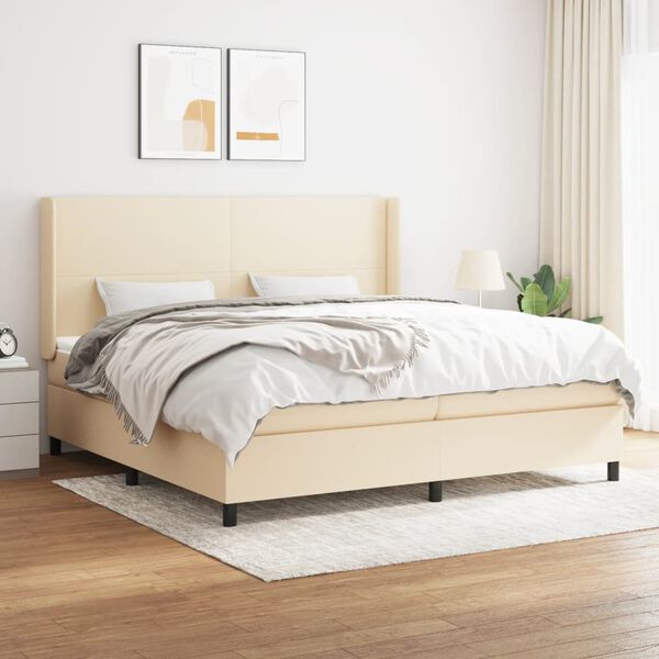 vidaXL Boxspringbett mit Matratze Creme 200x200 cm Stoff