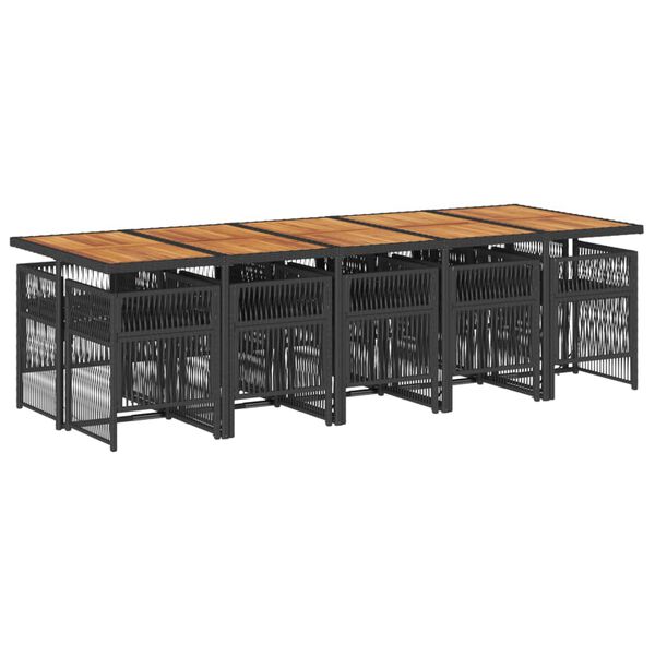 vidaXL 11-tlg. Garten-Essgruppe mit Kissen Schwarz Poly Rattan