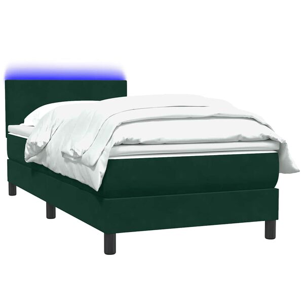 vidaXL Boxspringbett mit Matratze & LED Dunkelgr&uuml;n 80x210 cm Samt