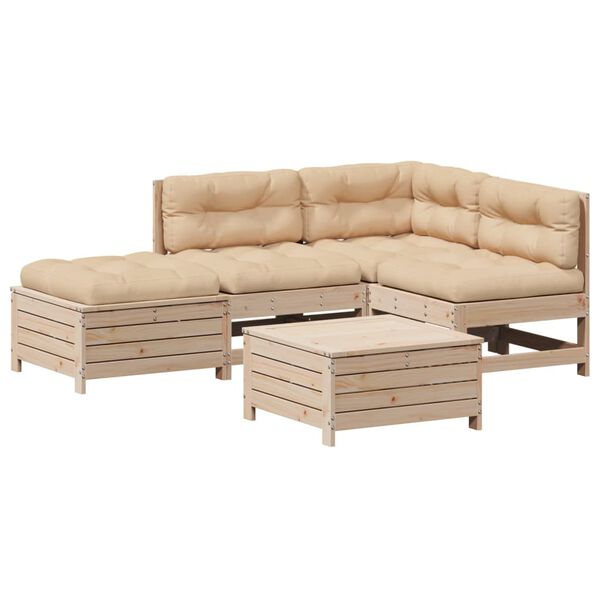 vidaXL 5-tlg. Garten-Lounge-Set mit Kissen Massivholz Kiefer