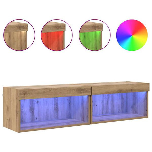 vidaXL TV-Schrankset mit LED Wandmontiert Artisan-Eiche Holzwerkstoff