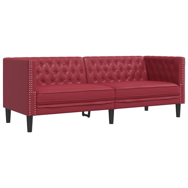vidaXL Chesterfield-Sofa 3-Sitzer Weinrot Kunstleder