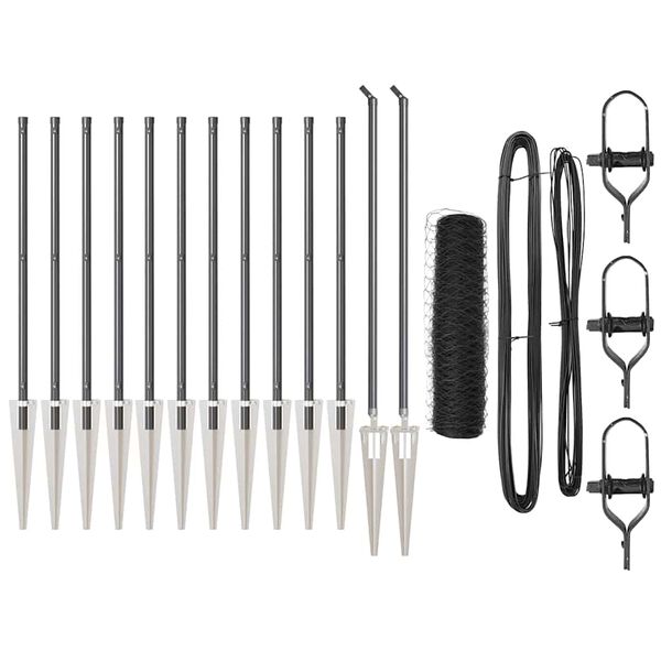 vidaXL Zaunpfosten Grau 25 x 0,4 m (36 mm Maschen) Stahl und PVC