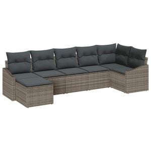 vidaXL Sofa Set mit Kissen 7 pcs Grau Poly Rattan