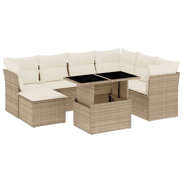 vidaXL 8-tlg. Garten-Sofagarnitur mit Kissen Beige Poly Rattan
