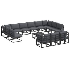 vidaXL Gartensofa-set mit Kissen 14 pcs Schwarz Aluminium