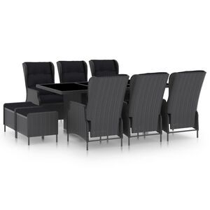 vidaXL 9-tlg. Garten-Essgruppe mit Auflagen Poly Rattan Dunkelgrau