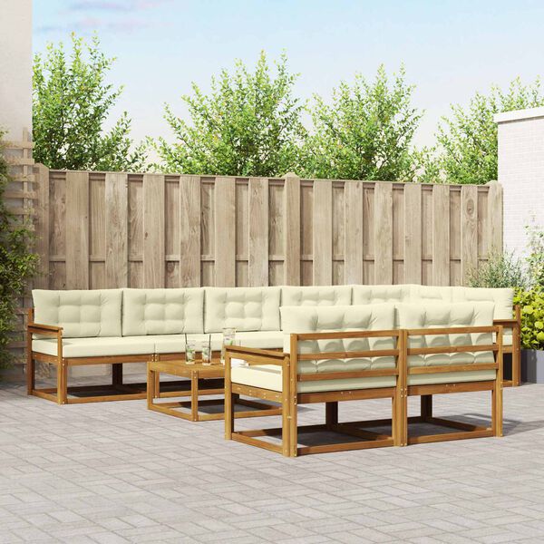 vidaXL Outdoor-Sofagarnitur mit Kissen 9 pcs Natur und Creme