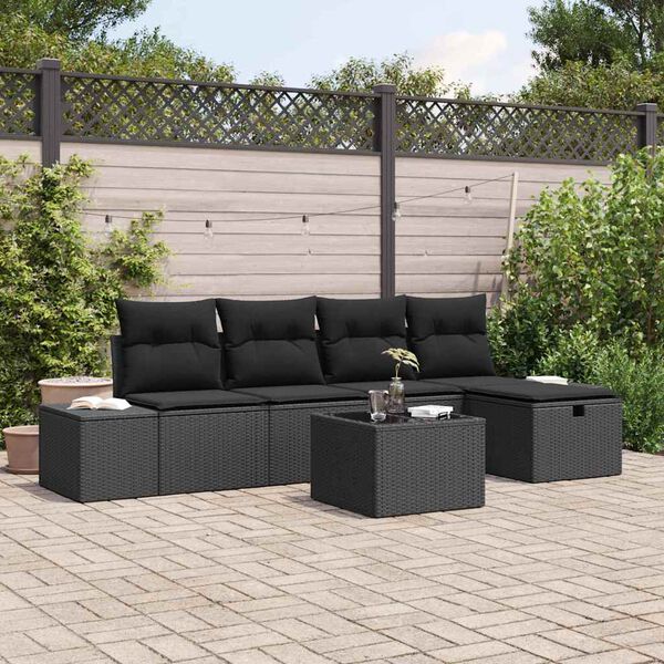 vidaXL Garten-Sofa-Set 6 pcs Schwarz 55 x 62 x 69 cm Poly Rattan