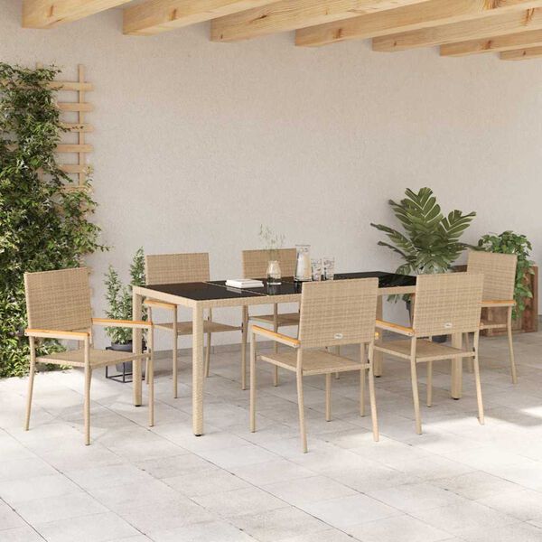 vidaXL Garten Essgruppe 7 pcs Beige Poly-Rattan